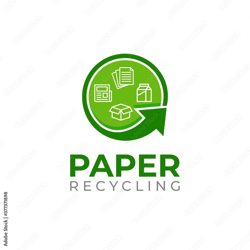 Paper recycling logo template. Waste paper recycling icon. Separate recycling for paper.