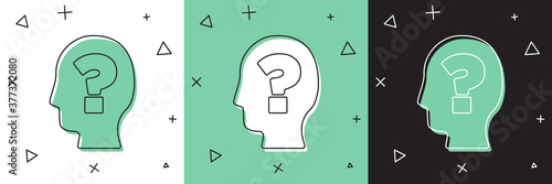 Set Human head with question mark icon isolated on white and green, black background. Vector.