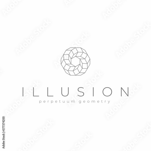 Illusion logo template. Hexagon geometry optical illusion. Abstract spiral geometry logotype. Impossible shape. Penrose shape. Sacred geometry vector design. Organic geometry. Luxury logo.
