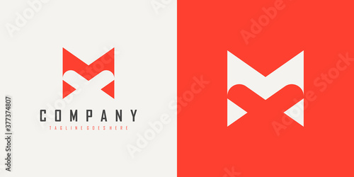 Abstract Initial Letter V and M Linked Logo. Red and White Geometric Shape Arrow Style isolated on Double Background. Usable for Business and Branding Logos. Flat Vector Logo Design Template Element.