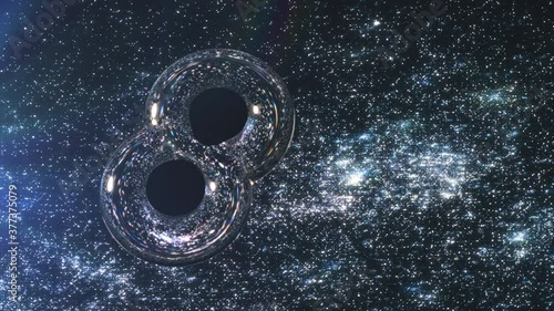 Black holes merging. Two black holes merge in space and create gravitational waves. 
