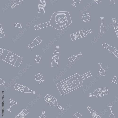 Alcohol drink - Vector background (seamless pattern) of glass, bottle, wine, beer, champagne, whiskey, vodka, cognac and others for graphic design