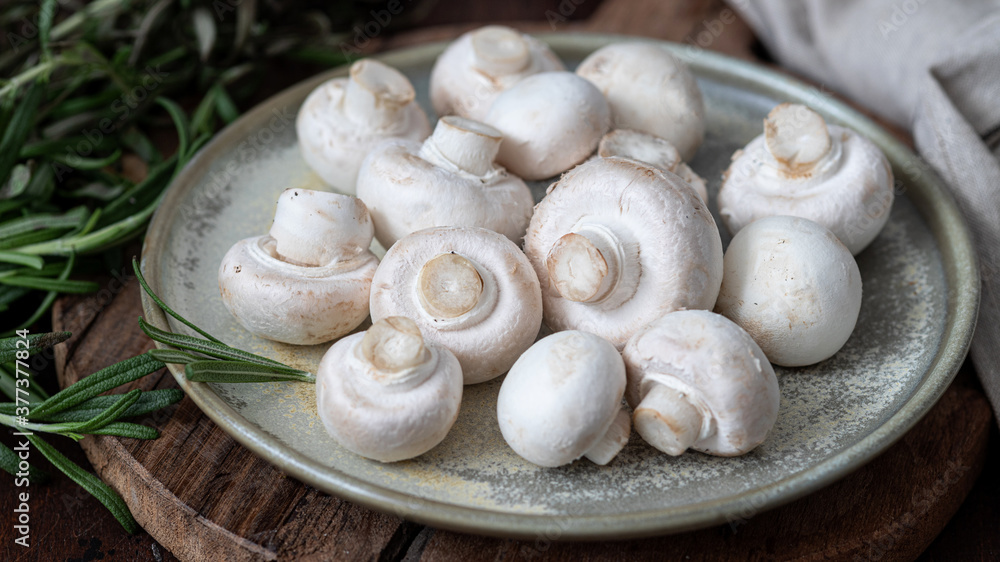 Mushrooms on a wooden board