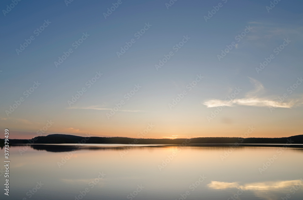 Sunset view from Zayachiy Island on the Upper Pulongskoye Lake