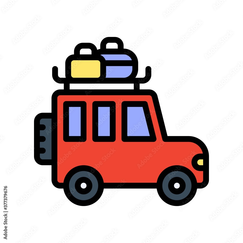 free time related van or jeep with laugage or bag vector with editable stroke