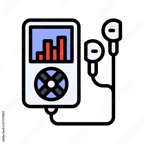 free time related mp3 music device with earphones and buttons vector with editable stroke