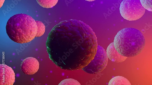 3D animation of irritated and sick human cells in inflamed tissue.
