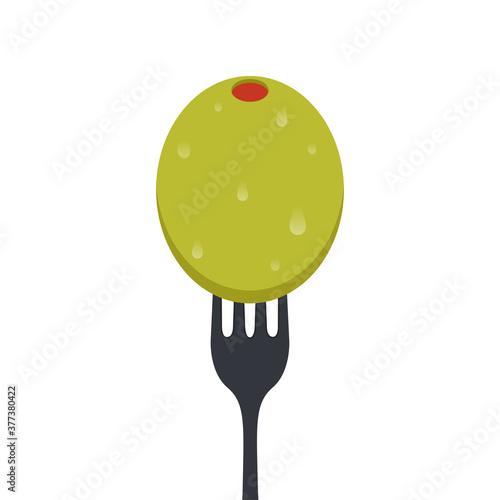 Pickled olives vector. Two stuffed olives on fork