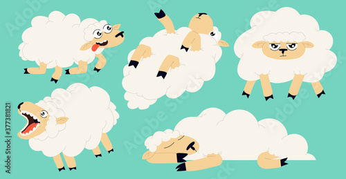 Cute funny sheep cartoon il...