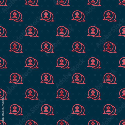 Red line Man graves funeral sorrow icon isolated seamless pattern on black background. The emotion of grief, sadness, sorrow, death. Vector.