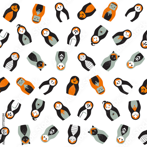 Seamless pattern - halloween costume russian dolls