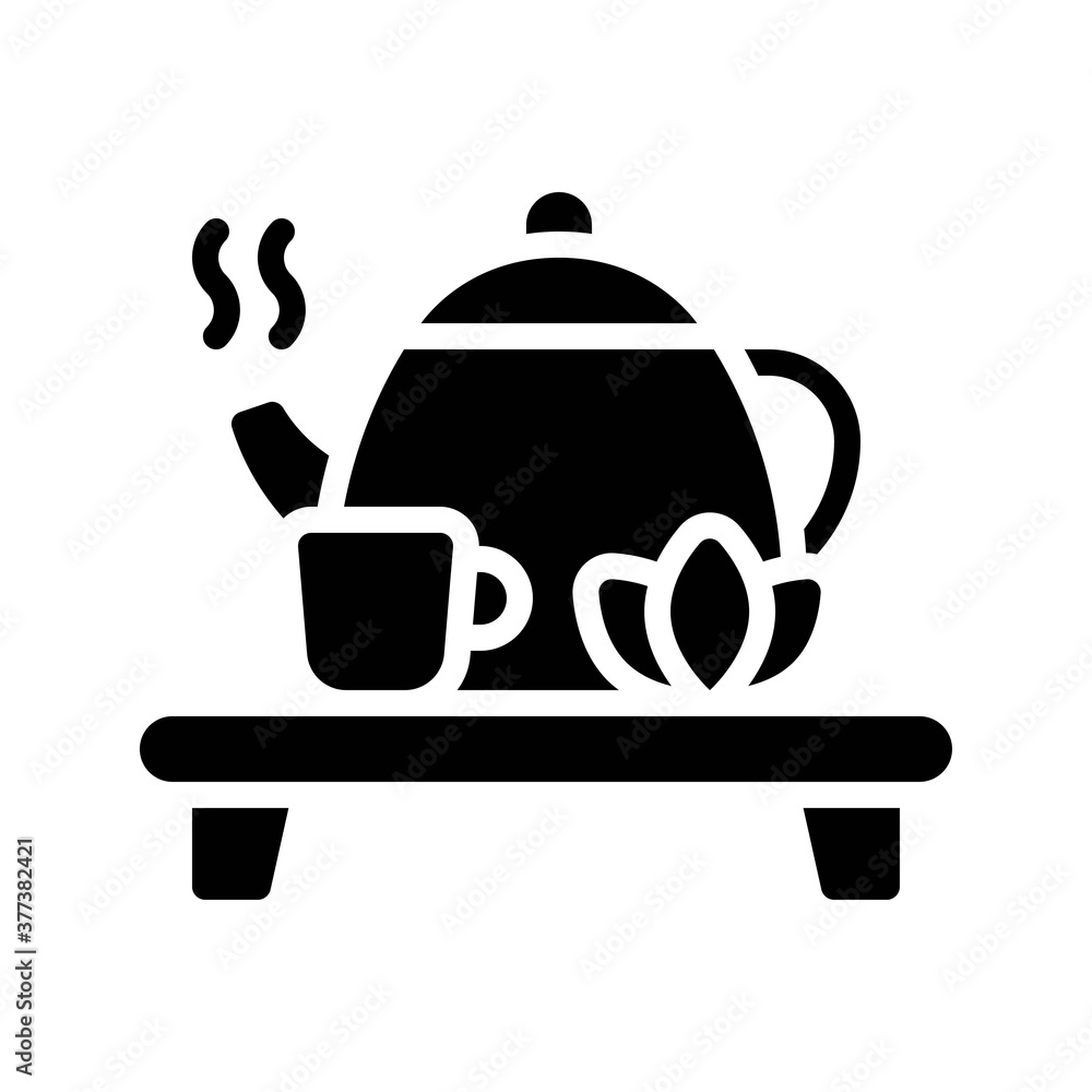 free time related tea pot with cup and table vector in solid design, free time related tea pot with cup and table vector in solid design,