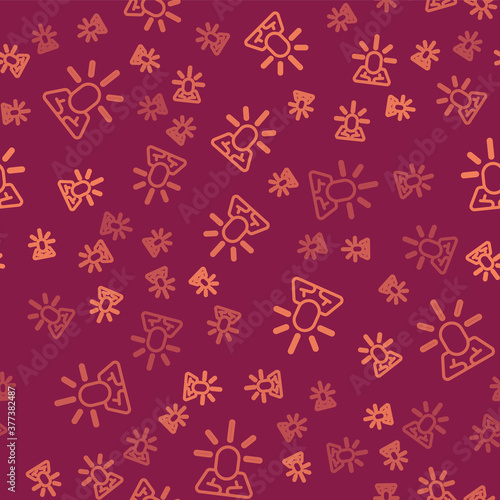 Brown line Depression and frustration icon isolated seamless pattern on red background. Man in depressive state of mind. Mental health problems. Vector.