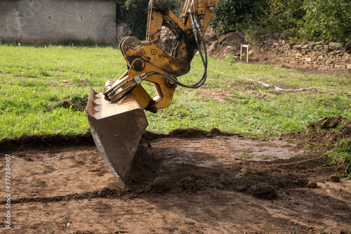 demarcation of a new building on topsoil before the construction of a family house begins