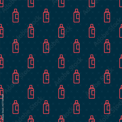 Red line Plastic bottle for laundry detergent, bleach, dishwashing liquid or another cleaning agent icon isolated seamless pattern on black background. Vector.