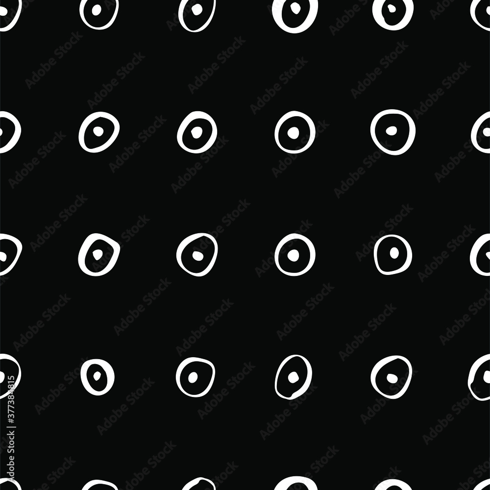 Circles and dots. Vector seamless pattern. Handdrawn with brush and traced. Black and white, customized color. For printing on fabric or paper. Simple abstract graphic surface pattern design.
Circles and dots. Vector seamless pattern. Handdrawn with brush and traced. Black and white, customized color. For printing on fabric or paper. Simple abstract graphic surface pattern design.