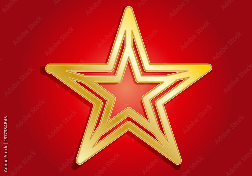 Estrella dorada y brillante en un fondo rojo. Estrella dorada y brillante en un fondo rojo.