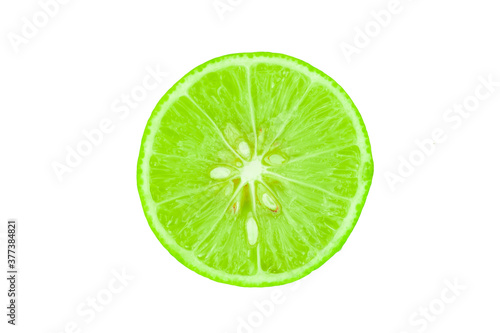 Juicy slice of lime isolated on white, with clipping path