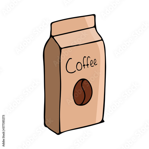 Paper coffee bag illustration in vector. Colorful icon of paper coffee bag in vector. Coffee bag colorful icon