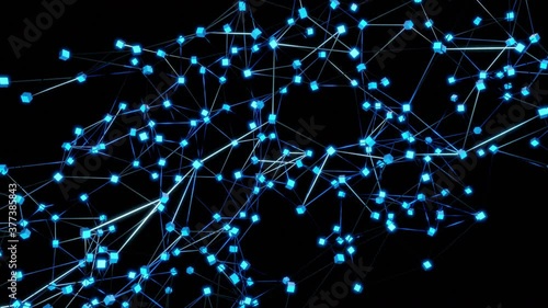 3D Animation of connected network nodes  of data units, cloud data or individuals interacting and multiplying.