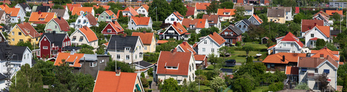 bird's-eye view of a residential neighborhood in a small town in Sweden
