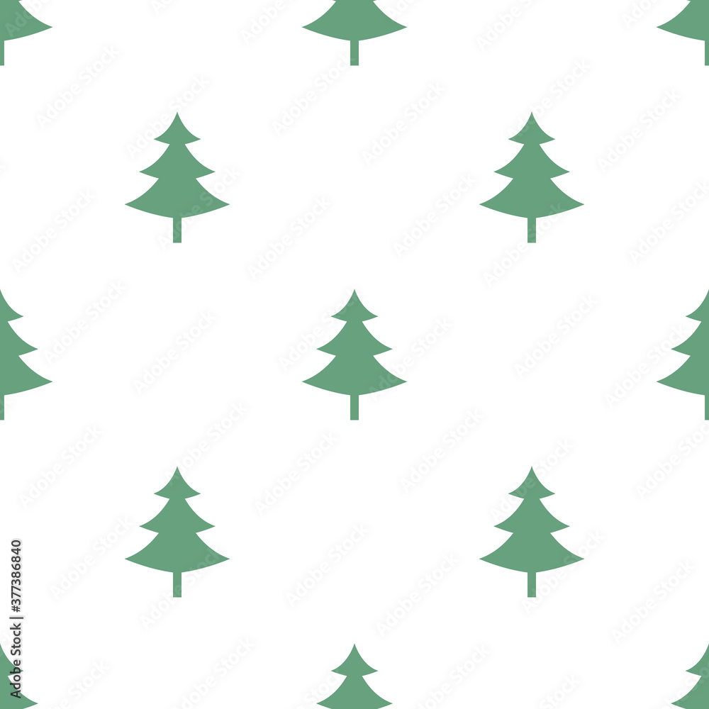 Christmas tree pattern seamless white background. Green forest trees vector illustration.
