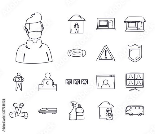 New normality line style collection of icons vector design
