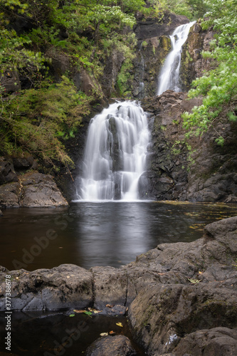 Falls of Rha on the Isle of Skye, Scotland. Beautiful collection of many smaller falls flowing in different directions. © hopsalka