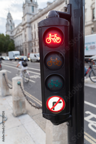 Cyclist lane traffic lights in London UK