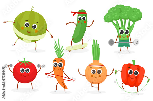 Fitness vegetables cartoon characters
