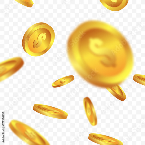 Gold coins falling transparent backgrounds