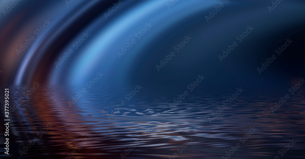 Abstract neon background, night lights reflected in water. Neon gradient. 3D illustration.