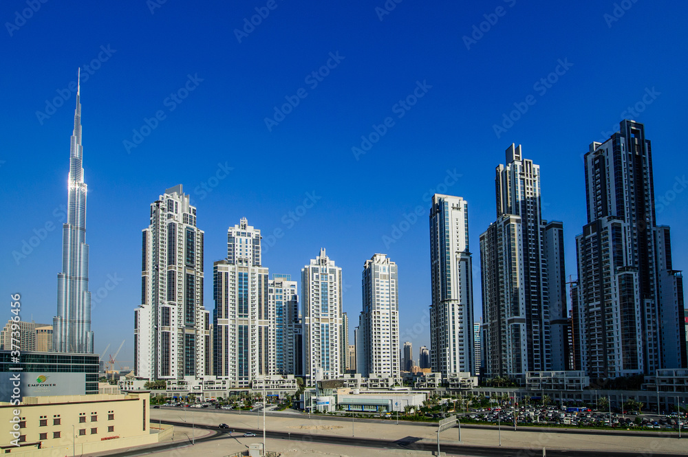 DUBAI -MAY 11:Down town - group of buildings in Dubai down town, part of Business crossing project . 11 May 2017 , Dubai, UAE.