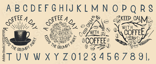 Vintage brush script lettering font. Handwritten alphabet.