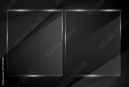 Beautiful blank shining glass banner on a black background