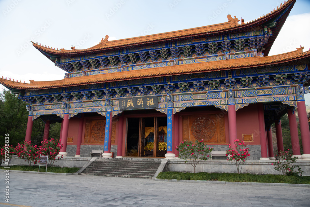 Fototapeta premium February 2019. Dali, China. The Three Pagodas are located in the Chongsheng temple. Buildings that make up the temple.