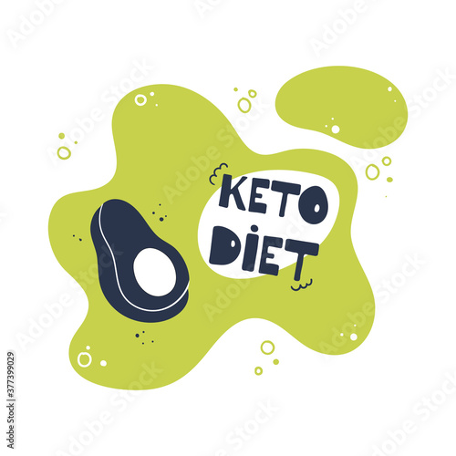 The keto diet. Bright vector illustration with avacado and lettering.