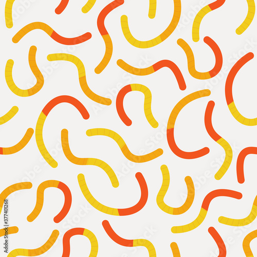 Gummy worms seamless pattern. Candy jelly snakes for yummy Halloween celebration.