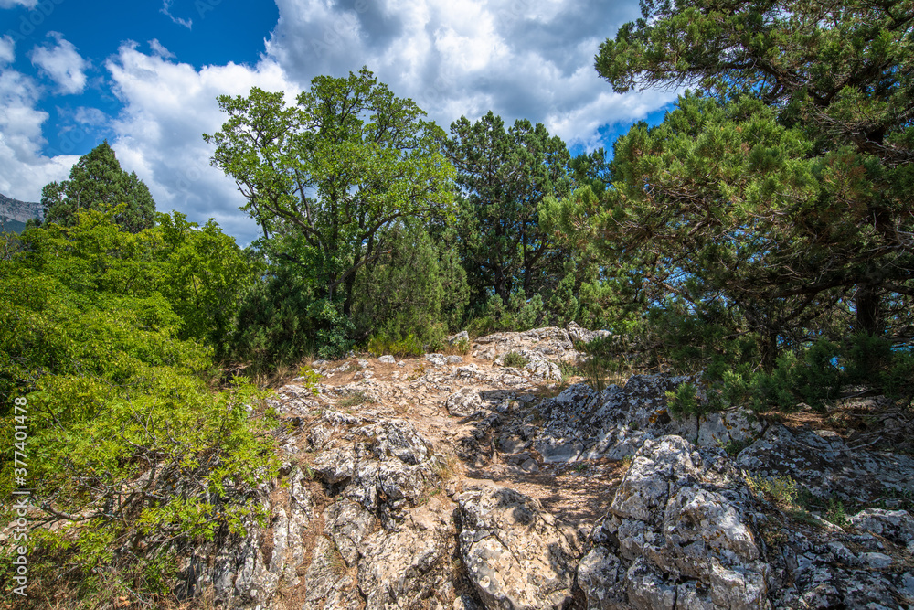 Beautiful natural landscape on Mount Koshka, a landmark in Crimea