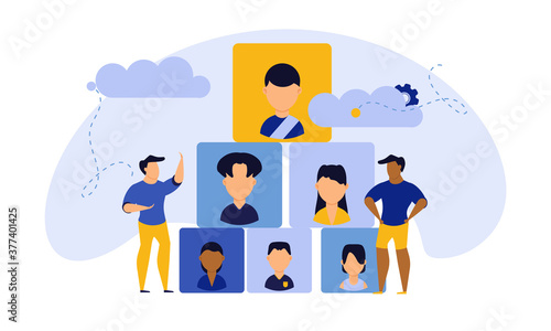Job career business success agency audience vector illustration. Customer looking office company choice. Banner work man and woman recruitment search candidate. Hire vacancy resume talent CV network