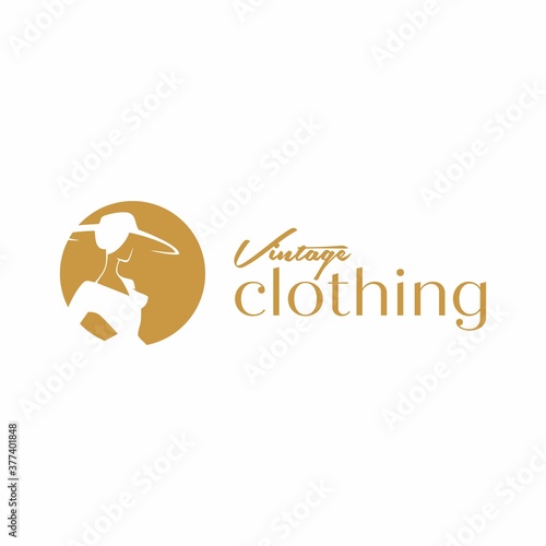 Vintage clothing logo. Vintage dress logo template. Fashion lady logo. Luxury clothing logo.