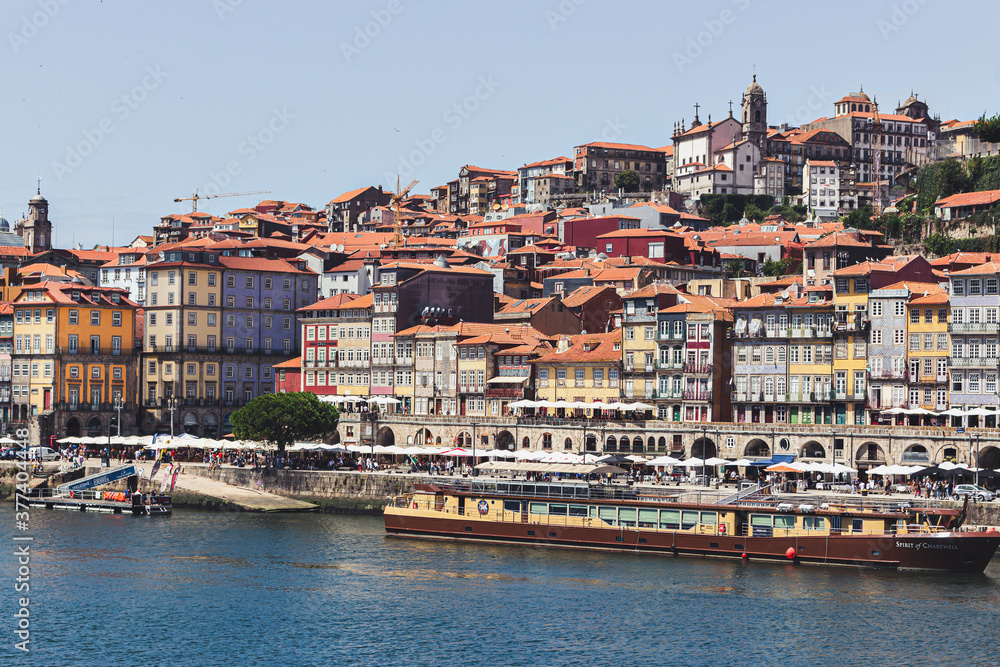 Colorful houses in Ribeira do Porto, downtown Porto near the Douro River, Portugal