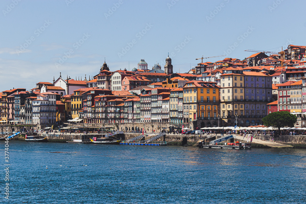 Colorful houses in Ribeira do Porto, downtown Porto near the Douro River, Portugal