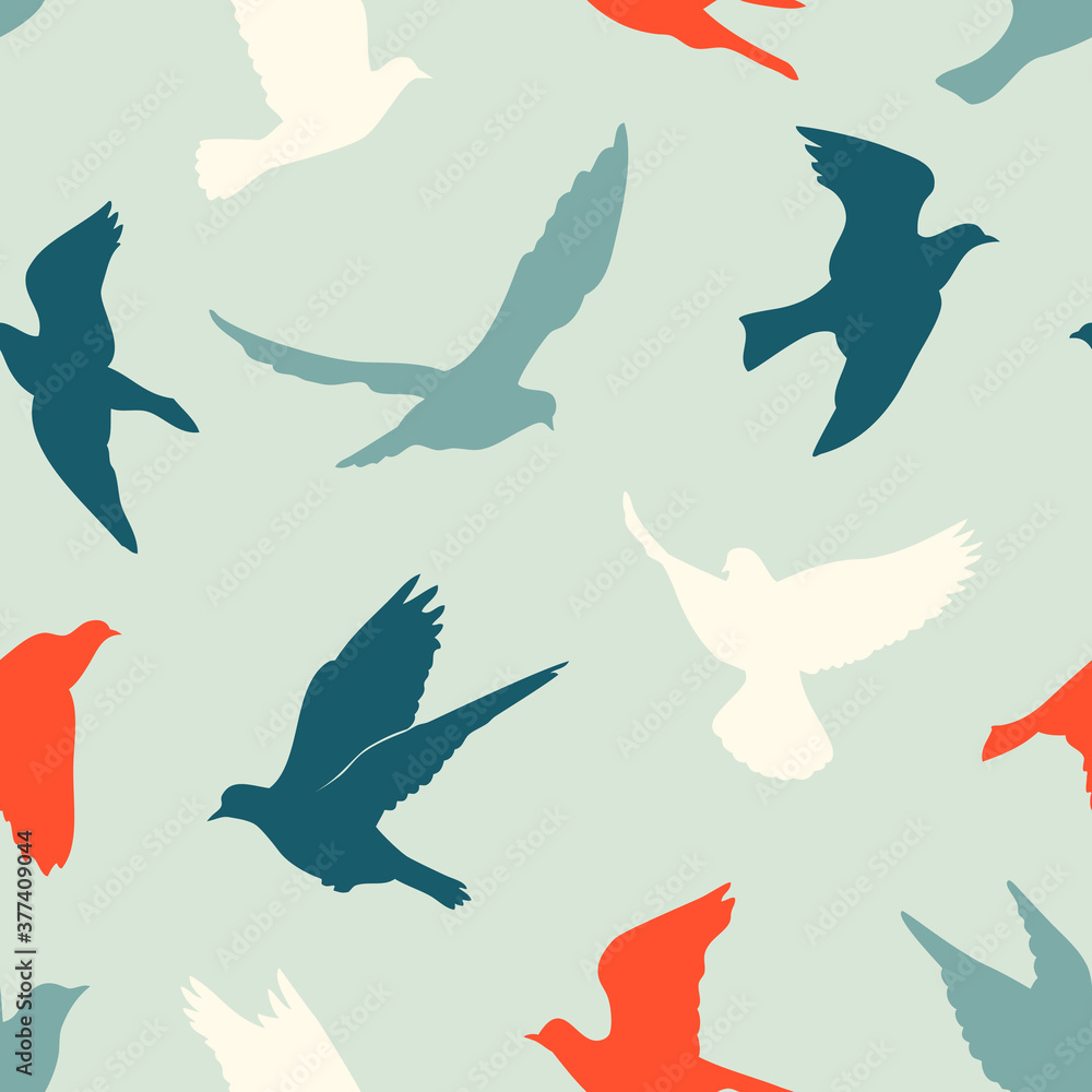 Birds silhouettes - flying seamless pattern Birds silhouettes - flying seamless pattern