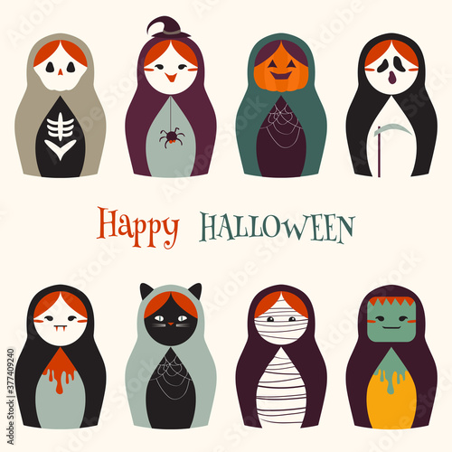 Vector illustration - halloween costume russian dolls