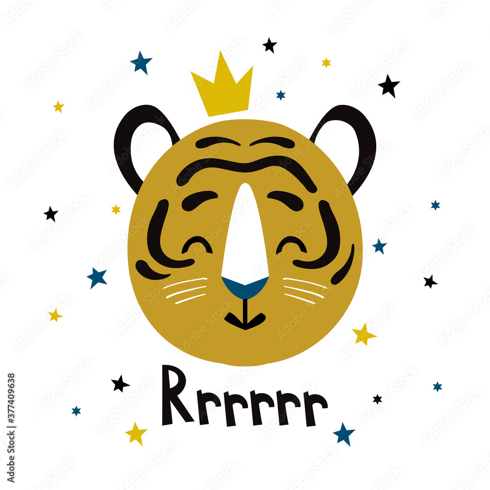 Fototapeta premium Cute tiger face. Cartoon vector illustration