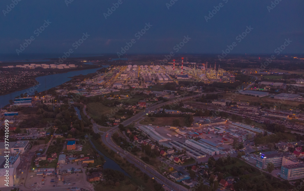 gdansk oil refinery at night