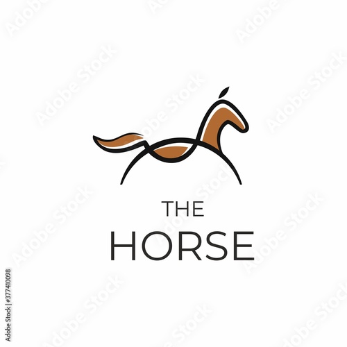 Horse logo with simple minimalist line art. Hand drawn vector illustration.
