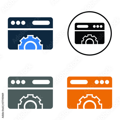 Browser, gear, optimization, SEO, web page icon.
