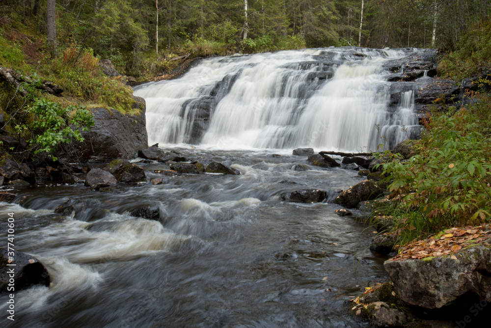 Long exposure of Koivuköngäs waterfall in Korouoma Nature Reserve near Posio, Northern Finland Long exposure of Koivuköngäs waterfall in Korouoma Nature Reserve near Posio, Northern Finland